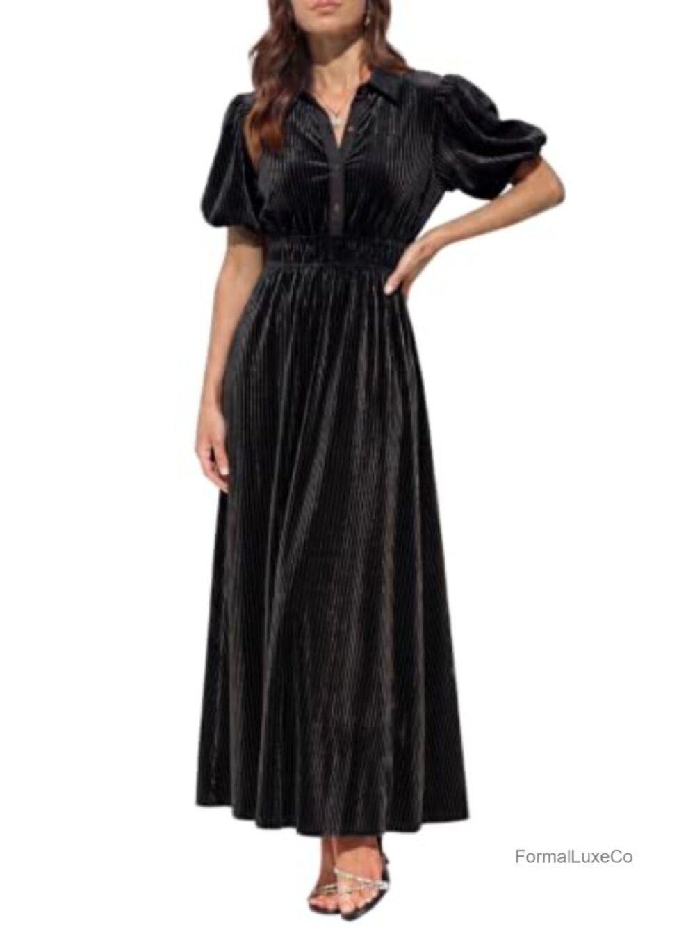 Women's Velvet Maxi Dress with Pockets Fall Wedding